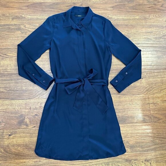Quince Washable Stretch Silk Shirt Dress in navy Size S - Picture 5 of 10